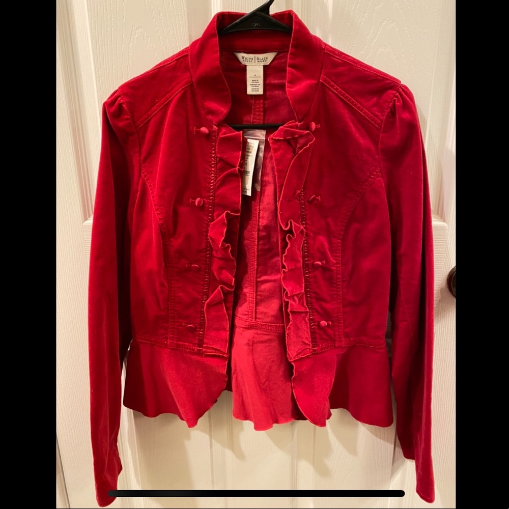 White House Black Market Red cotton velvet jacket
